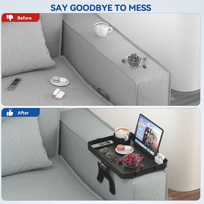 Couch Armrest Table Couch Arm Tray Cup Holder Plastic Armchair Caddy Recliner Arm Caddy Large Sofa Armrest Organizer Adjustable Clip on Snack Tray Drink Holder Removable Phone Pad Holder 16.38x11.02''