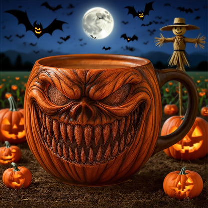 KBBYT 15 oz Halloween Pumpkin Mugs,Halloween Horror Pumpkin Cup Decorations Resin Cute Pumpkin Coffee Mug for Fall Adults Birthday Tabletop Gifts