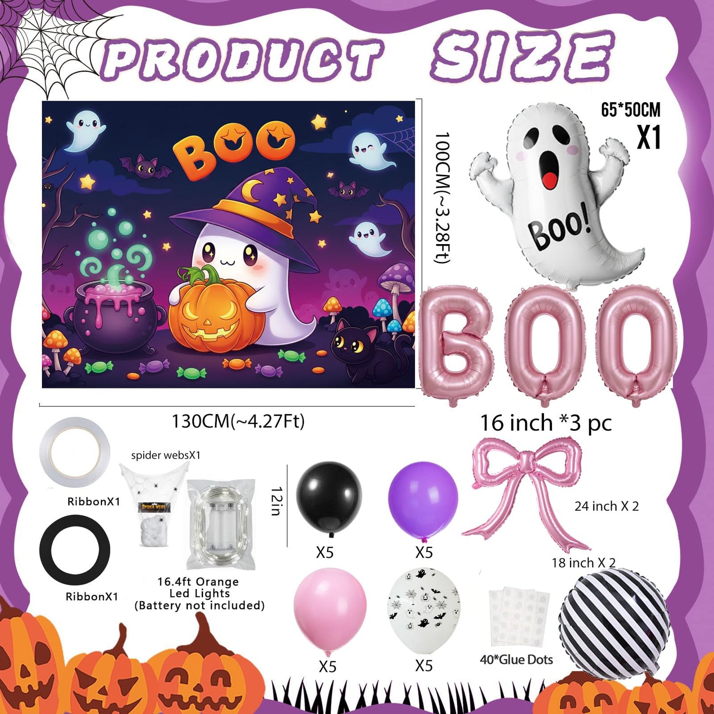 yeewaka Halloween Trunk or Treat Car Decorations Kit with BOO Letter Bow Ghost Balloons String Lights Background Cloth Cute Ghost Trunk or Treat for SUV Car Archway Garage Halloween Party Supplies