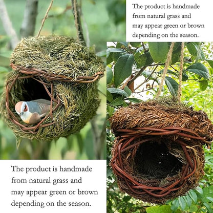 2 Pack Green Grass Birdhouse for Outside Garden Decoration Hanging Bird Hut Bird Nest Cozy Resting Place for Wild Birds (About 3.5-4.5inch)