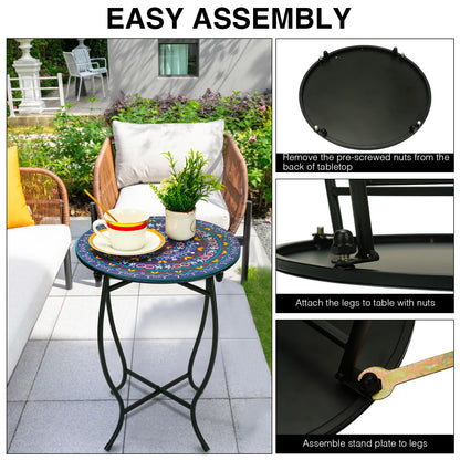 Weogot Outdoor Metal Side Tables, Round Patio Side Table, Weather Resistant Metal End Table Side Table for Patio Yard Porch Balcony Garden Bedside, Plant Stand for Indoor, Easy Assemble