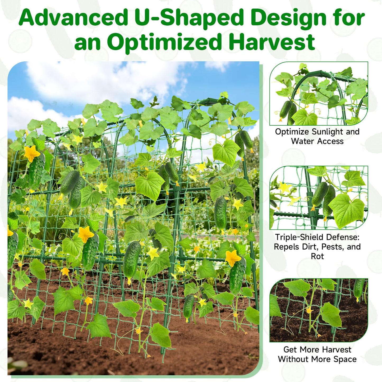 Cucumber Trellis for Raised Bed, U-Shape Garden Trellis for Climbing Plants Outdoor, Metal Arch Trellis for Vegetables, Plant Support for Tomato, Pea, Zucchini (47.2" L×30" W×47.2" H-Medium)