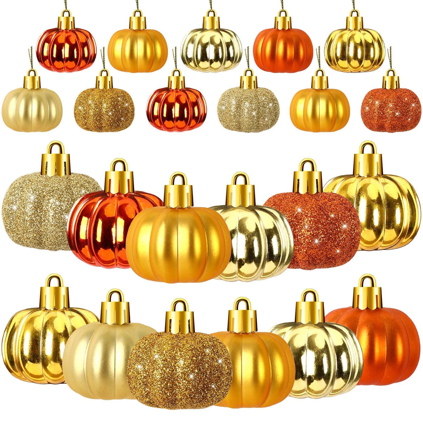 JULMELON 36 Pcs Fall Tree Ornaments, Mini Glitter Pumpkin Hanging Decor