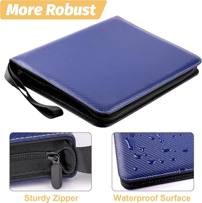 900 Pockets Round Ring Trading Card Binder, 9-Pocket Clear Zipper Card Album with Wrist Strap, Holds 900 Standard TCG & Sports Cards, Not Fit Top Loaders (Carbon Dark blue)