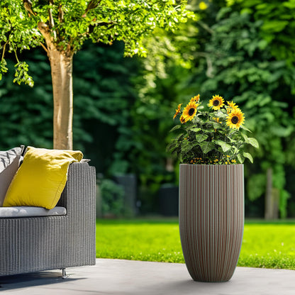Humid Jade Tall Round Concrete Planter – 24 Inch Tall Mineral-Toned Surface Plant Pot with Drainage Hole and Plug, Ideal for Succulents, Flowers and Trees for Porch, Patio or Home, Verdigris Mist