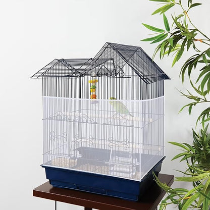 Nogeqi 2PCS Bird Cage Seed Catcher, Nylon Adjustable Elastic Bird Cage Net Cover Skirt Guard, Universal Birdcage Accessories for Parrot Canary Parakeet Cockatiel Budgie Quail (Black, White)