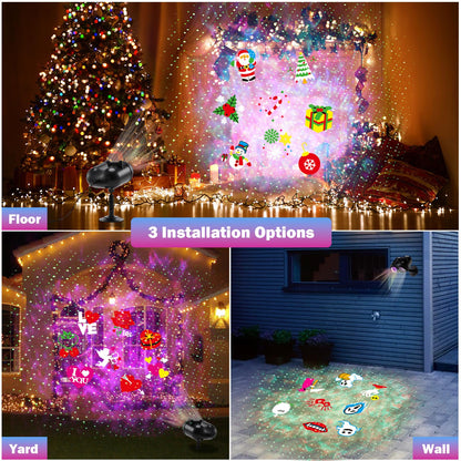 HAKUTA Halloween Christmas Laser Projector Lights 3-in-1 Wave Ocean Effect LED Projector with 10 Slides/80 HD Patterns for Christmas, New Year, Birthday, Halloween, Thanksgiving Décor