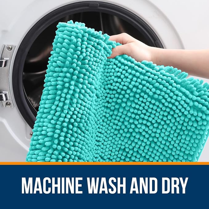 OLANLY Large Bathroom Rugs 40x24, Extra Soft Absorbent Chenille Bath Rugs, Rubber Backing Quick Dry, Machine Washable Bath Mats for Bathroom Floor, Tub and Shower, Home Decor Accessories, Teal