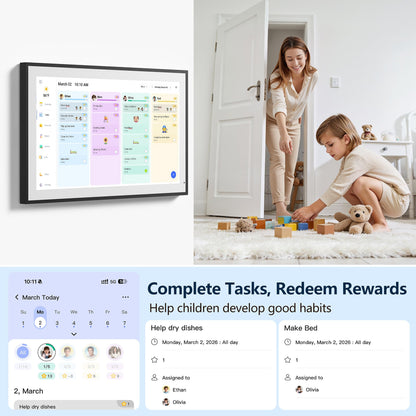Digital Calendar, 15.6 Inch Wall Planner Electronic Calendar & Chore Chart, Smart Touchscreen Interactive Display for Family Schedules, Great for Organizing Your Routines, Wall & Desk Mountable