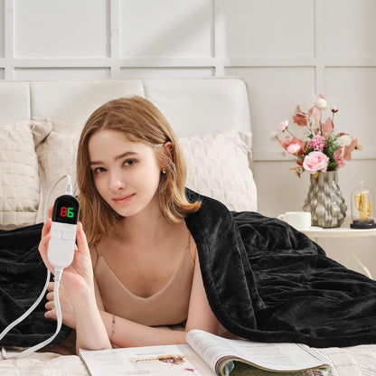 Heated Throw Blanket 50"×60" - Premium Cosy Soft Electric Blanket with 6 Heating Levels,Fast Heating Flannel Sherpa Blanket for Bed & Couch - Auto Shut Off/Machine Washable (Black)