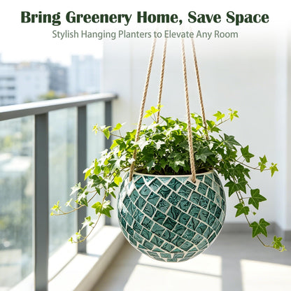 Chonsun Ceramic Hanging Planter Mosaic Hanging Flower Pot Small Plant Pot for Indoor Plant Disco Ball Planter with Drainage