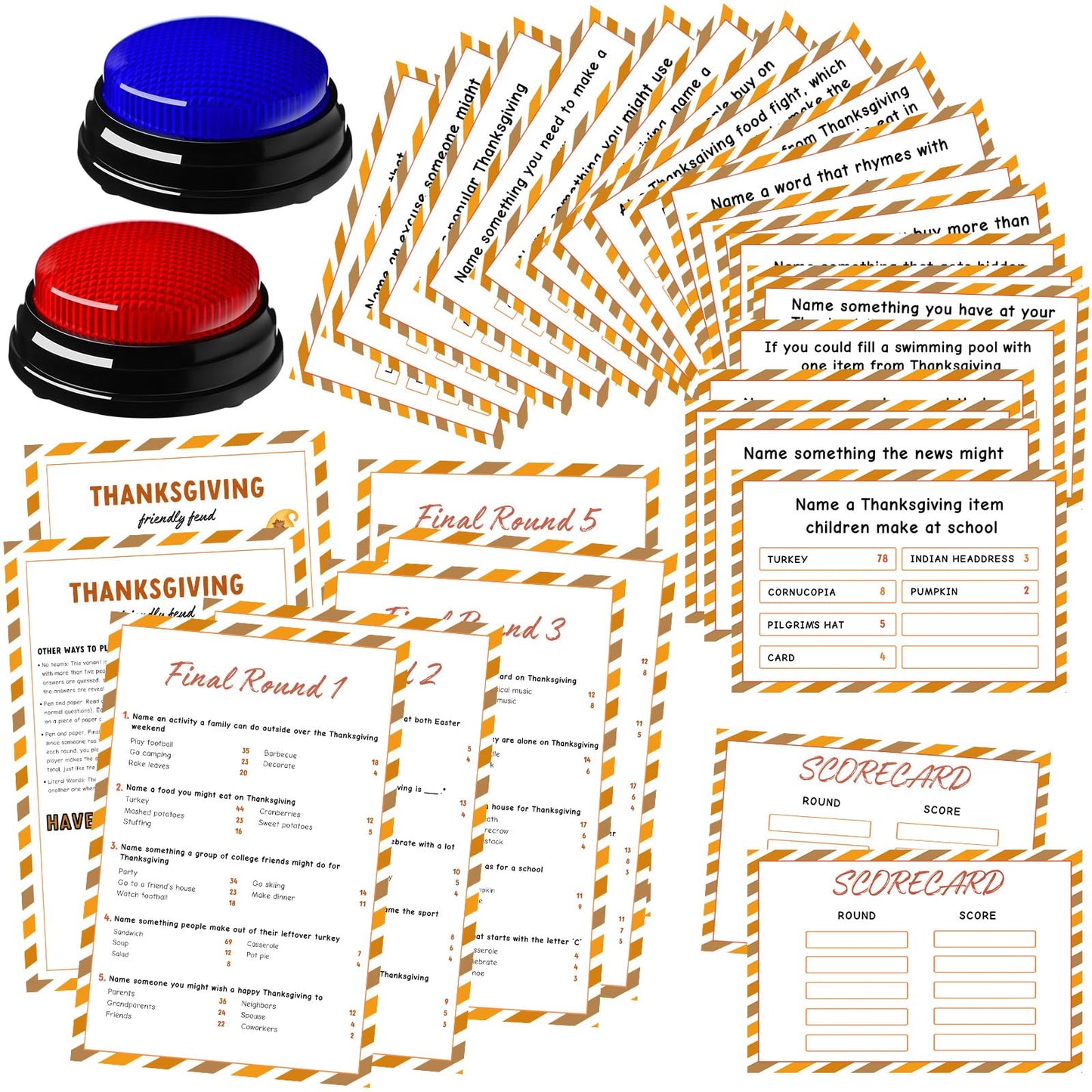 Humyoun Thanksgiving Day Friendly Feud Game with 2 Answer Buzzers, Fall Holiday Feud Cards, Family Game Night Fun Trivia Quiz for Friendsgiving Party Office Adults Class Groups Team Building