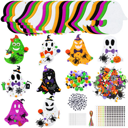 Moucuny 36 Sets Halloween Felt DIY Ghost Themed Craft Kit Ghost Hanging Ornament Halloween Party Favor Decoration for Indoors Outdoors Activities Supplies
