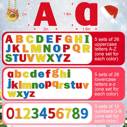 Breling 310 Pieces Felt Letter Bulletin Board Letters Sticker with Number 2" Bulk Self Adhesive ABC Upper Lowercase Sticky Letter for Xmas Gift Bulletin Board Classroom(Rainbow Color)