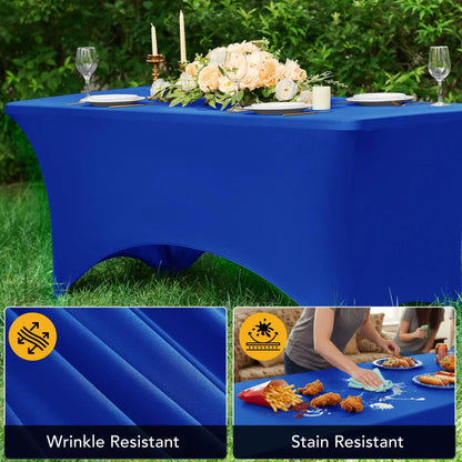 Dailyset 6-Pack Premium Royal Blue Spandex Tablecloths for 6ft Rectangle Tables, Stain & Wrinkle-Resistant, Washable Stretch Polyester Fitted Table Cover for Weddings, Banquets, Events, Parties