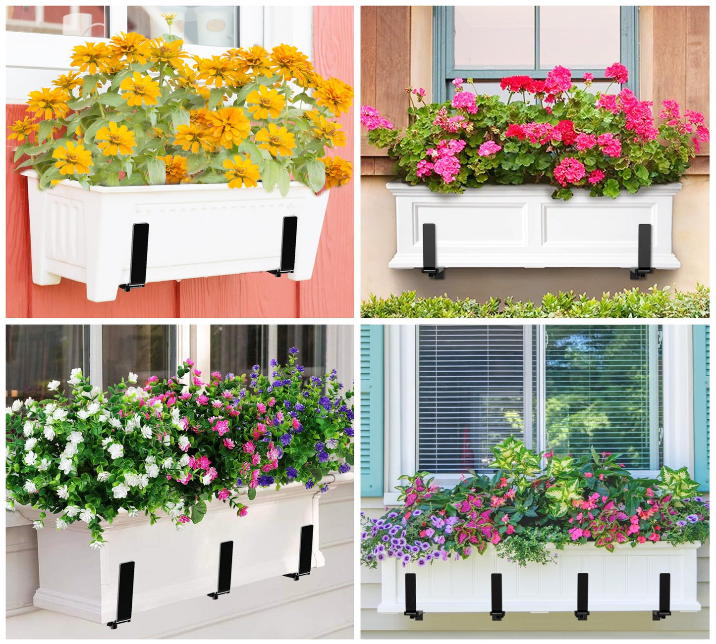 Y&M 6 Pack Adjustable Planter Box Brackets (6 to 12.5 in), Universal Window Box Brackets, Heavy Duty Iron Flower Box Wall Mounting Hooks for Balcony, Fences, Patio, and Garden - Black