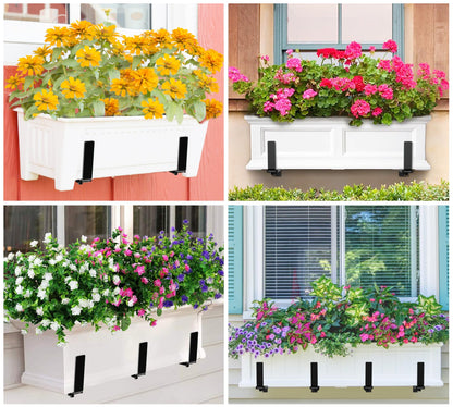 Y&M 6 Pack Adjustable Planter Box Brackets (6 to 12.5 in), Universal Window Box Brackets, Heavy Duty Iron Flower Box Wall Mounting Hooks for Balcony, Fences, Patio, and Garden - Black