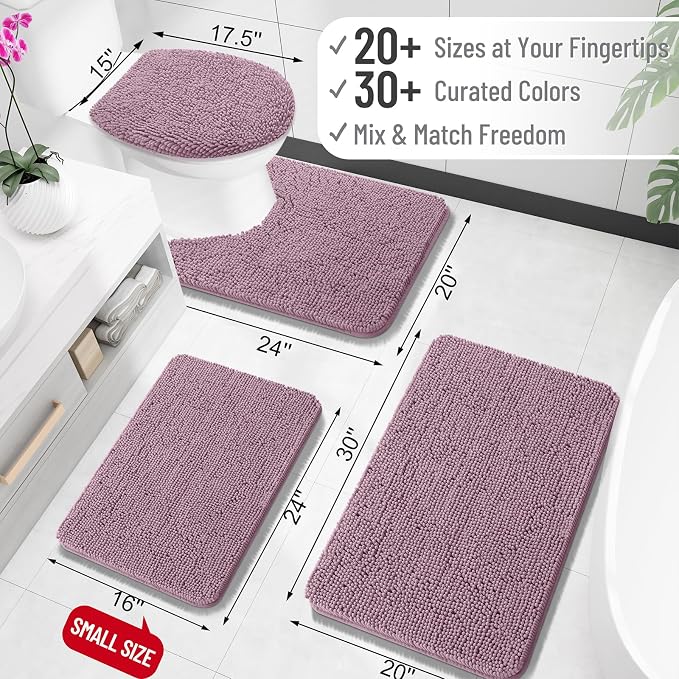 OLANLY Bathroom Rugs 30x18, Extra Soft Absorbent Chenille Bath Rugs, Rubber Backing Quick Dry, Machine Washable Bath Mats for Bathroom Floor, Tub and Shower, Home Decor Accessories, Deep Plum