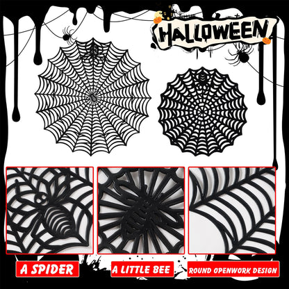 Halloween Spider Web Placemat Set of 8 Include 15" Heat Insulation Spider Web Table Mat 4" Hollow Out Spiderweb Coasters Ideal for Family Festival Party Home Dining Table Decor