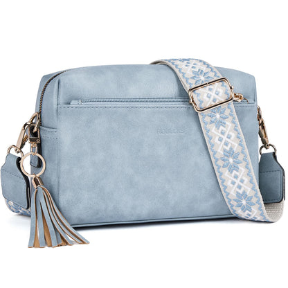 Roulens Triple Zip Small Crossbody Bag for women,Wide Strap Cell Phone Purse Shoulder Handbag Wallet with Credit Card Slots