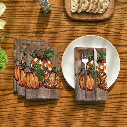 Horaldaily Fall Cloth Napkins 18 x 18 Inch, Thanksgiving Autumn Harvest Brown Pot Pumpkin Party Dinner Decoration Washable Napkins Set of 6