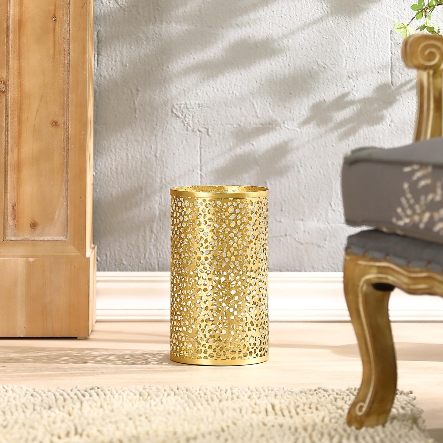 TICKCACY Metal Gold Trash Can, Modern Gold Garbage Can for Office, Cylindrical Metal Waste Basket for Bathroom Bedroom, 7" D x 12" H
