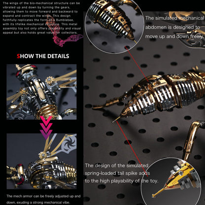 3D Metal Wasp Puzzles for Adults Model Kits Mechanical Puzzle Building Blocks, Difficult DIY Assembly for Men (Metal Wasp-Silver Golden)