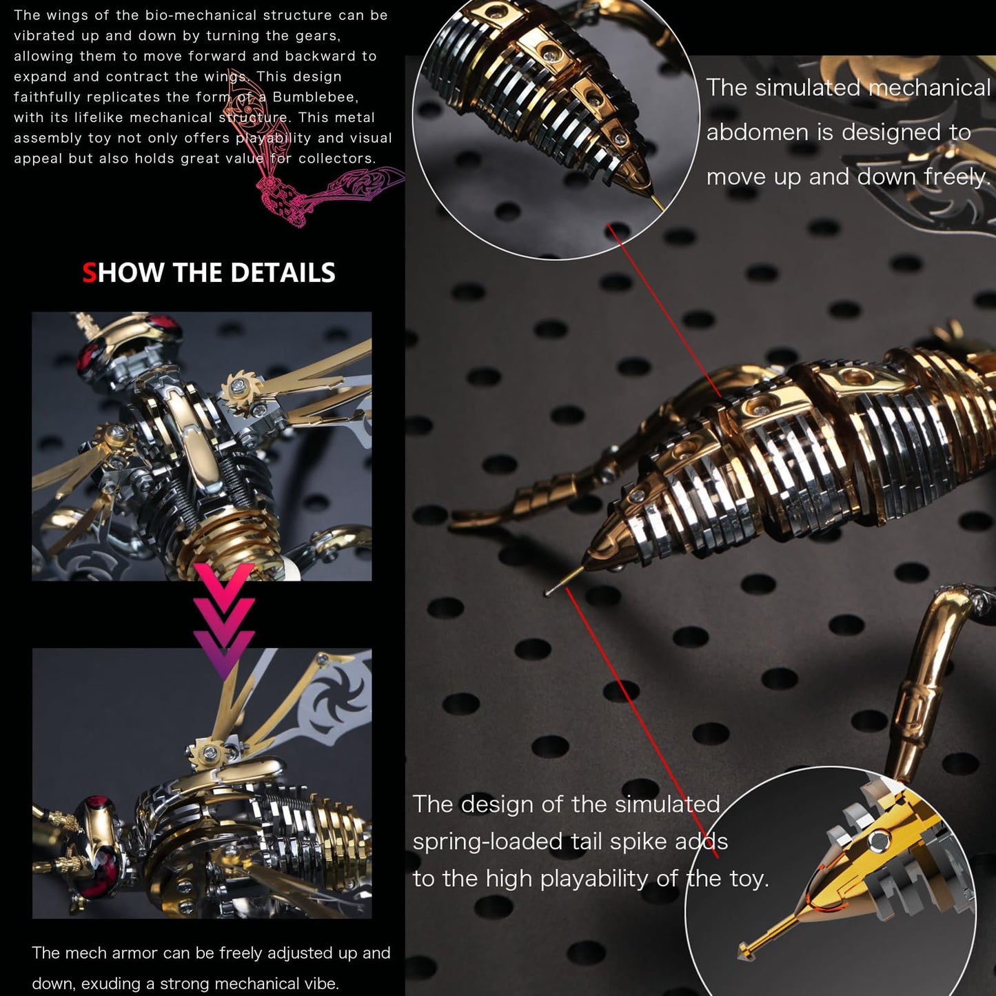 OreilleStar 3D Metal Puzzles for Adults Model Kits of Northern Giant Hornet Mechanical Wasp Building Blocks, Difficult DIY Assembly for Men (3D Metal Wasp-Silver)