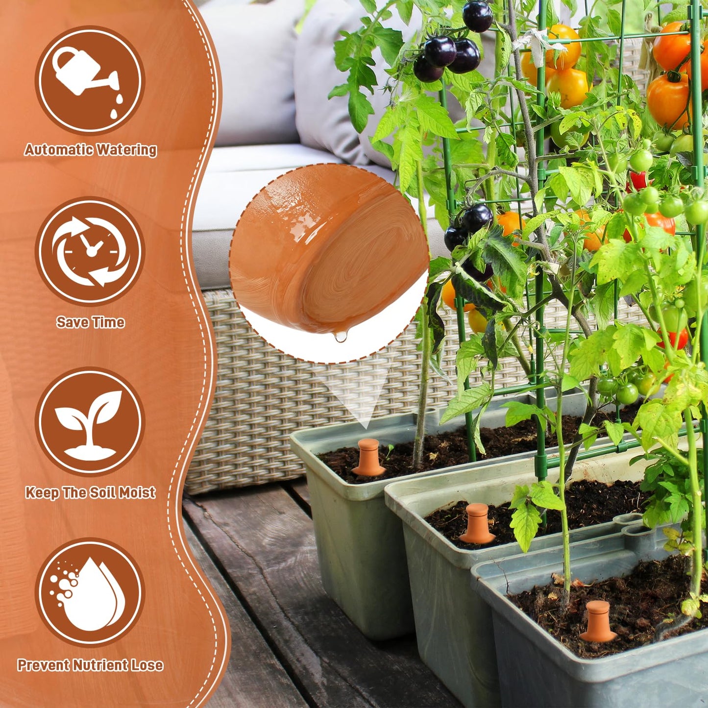 Ferrochef 2 Pcs Large Terracotta Watering Pots 50 oz Ollas Self-Watering Pots Terracotta Watering Globes with Lid Plant Irrigation System for Indoor Outdoor Plants Raised Beds Garden