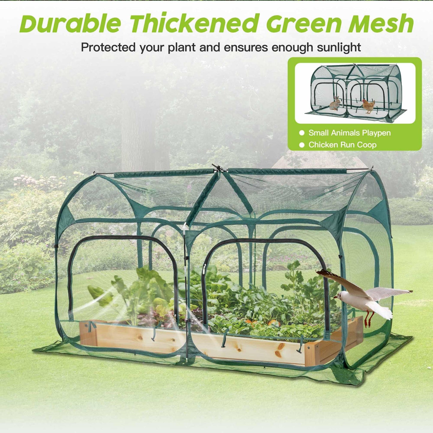 Poray Large 6.6x3.3FT Tunnel Plant Netting Cover, Pop up Crop Cage Gardening Net Cover for Protecting Vegetables &Fruits,Durable Gardening Net for Plant and Small Animals