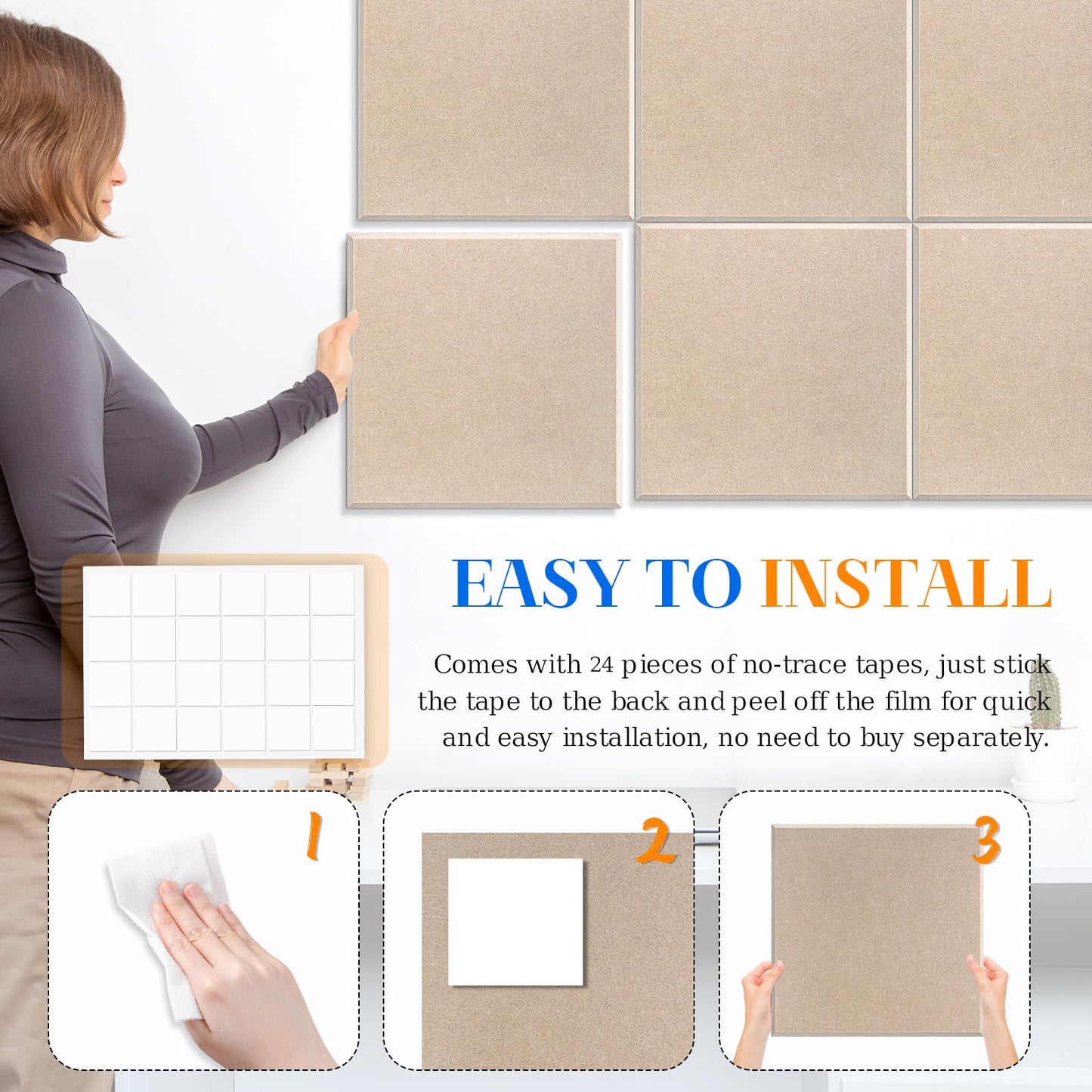 DOLLAR BOSS Large Cork Board for Wall 48" x 36" x 0.5" Bulletin Board 12 Packs Corkboard Tiles Self Adhesive Felt Wall Tiles for Office Home School, Latte