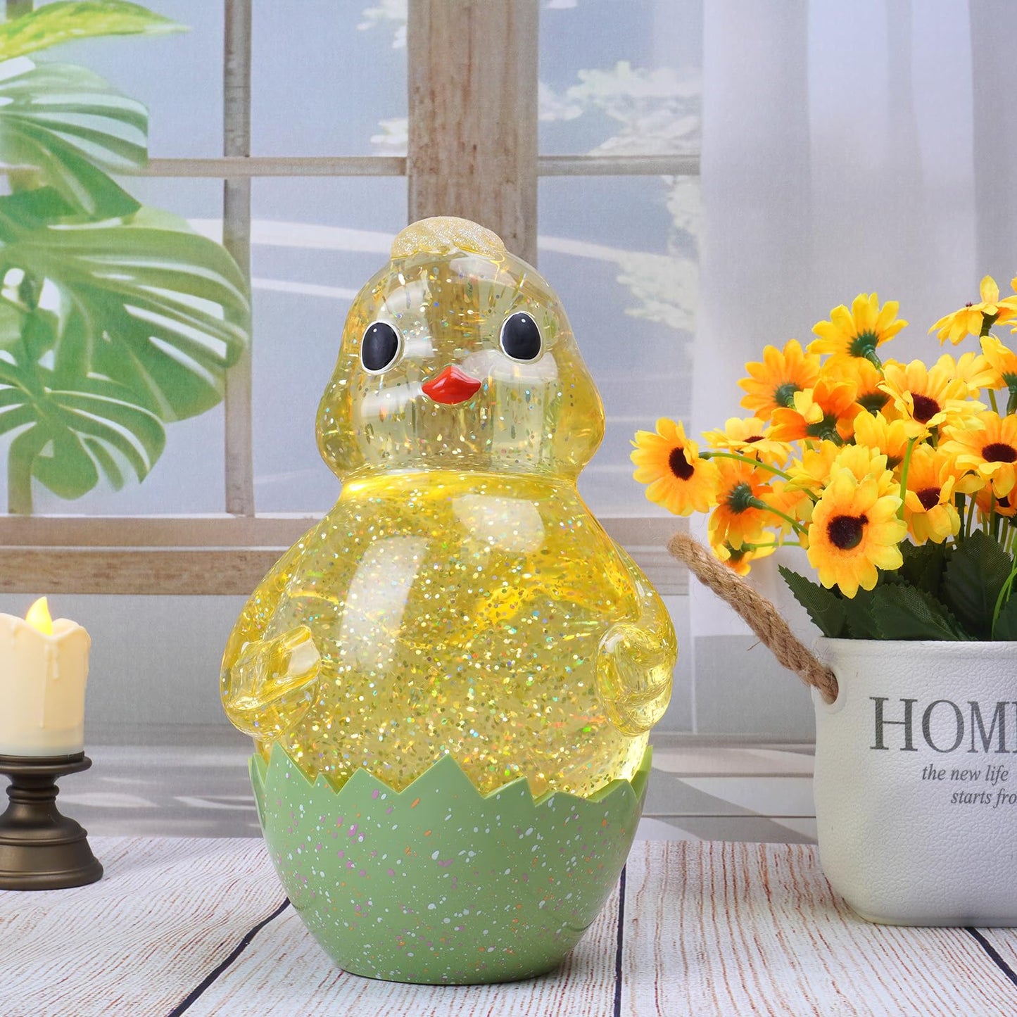 Spring Easter Chick Snow Globe Decor with Swirling Glitter, Easter Egg-Chick Snowglobe with 6H Timer, USB or Battery Operated, Easter Chick Decor for Holiday Spring Home Decor and Gift (Chick)