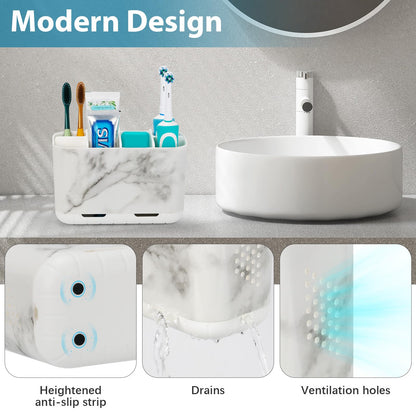 Boperzi Toothbrush Holders for Bathrooms Organizers and Storage, Large Tooth Brush Holders, Electric Toothbrush and Toothpaste Organizer Caddy with Drainage Holes for Kids Family RV Camper
