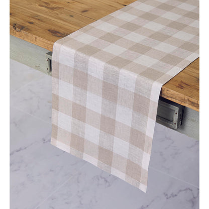 Solino Home Linen Checkered Table Runner 36 Inches - 100% Pure Linen Natural and White Buffalo Check Short Table Runner 14 x 36 Inch Ideal for Dresser and Coffee Tables - Summer