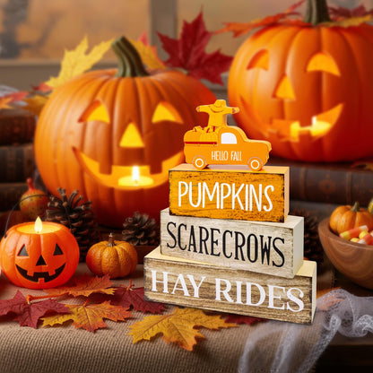 4 Pcs Fall Decor Wooden Tiered Tray Decor, Pumpkins Car Autumn Decorations Gifts for Home