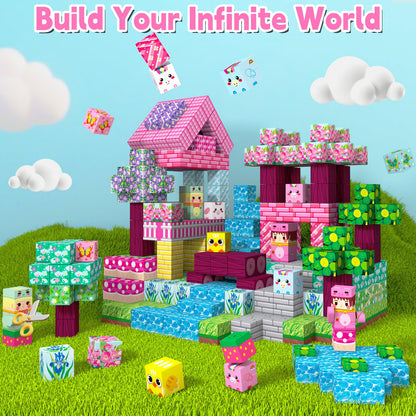Gryxpox 200 PCS 0.8in Magnetic Blocks,Magnetic Building Cubes, Build Flower World Set,Stacking Magnets, STEM Sensory Toys for Ages 3+ Toddlers Kids Girl Boys Easter Birthday Gifts