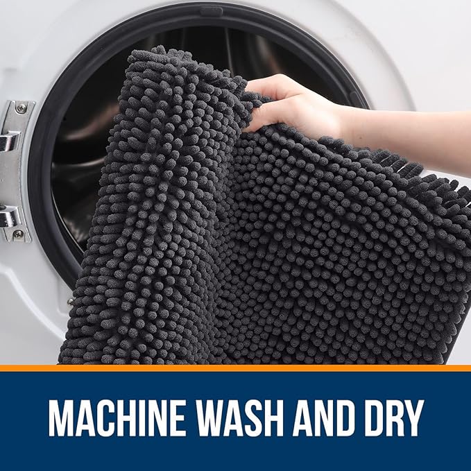 OLANLY Large Bathroom Rugs 40x24, Extra Soft Absorbent Chenille Bath Rugs, Rubber Backing Quick Dry, Machine Washable Bath Mats for Bathroom Floor, Tub and Shower, Home Decor Accessories, Dark Grey