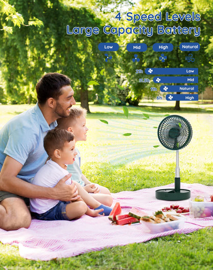 Primevolve Battery Operated Fan,Portable Rechargeable USB Floor Table Desk Fan with Adjustable Height, 4 Speed Settings Pedestal Fan for Bedroom Camping Travel,Green 7.7"
