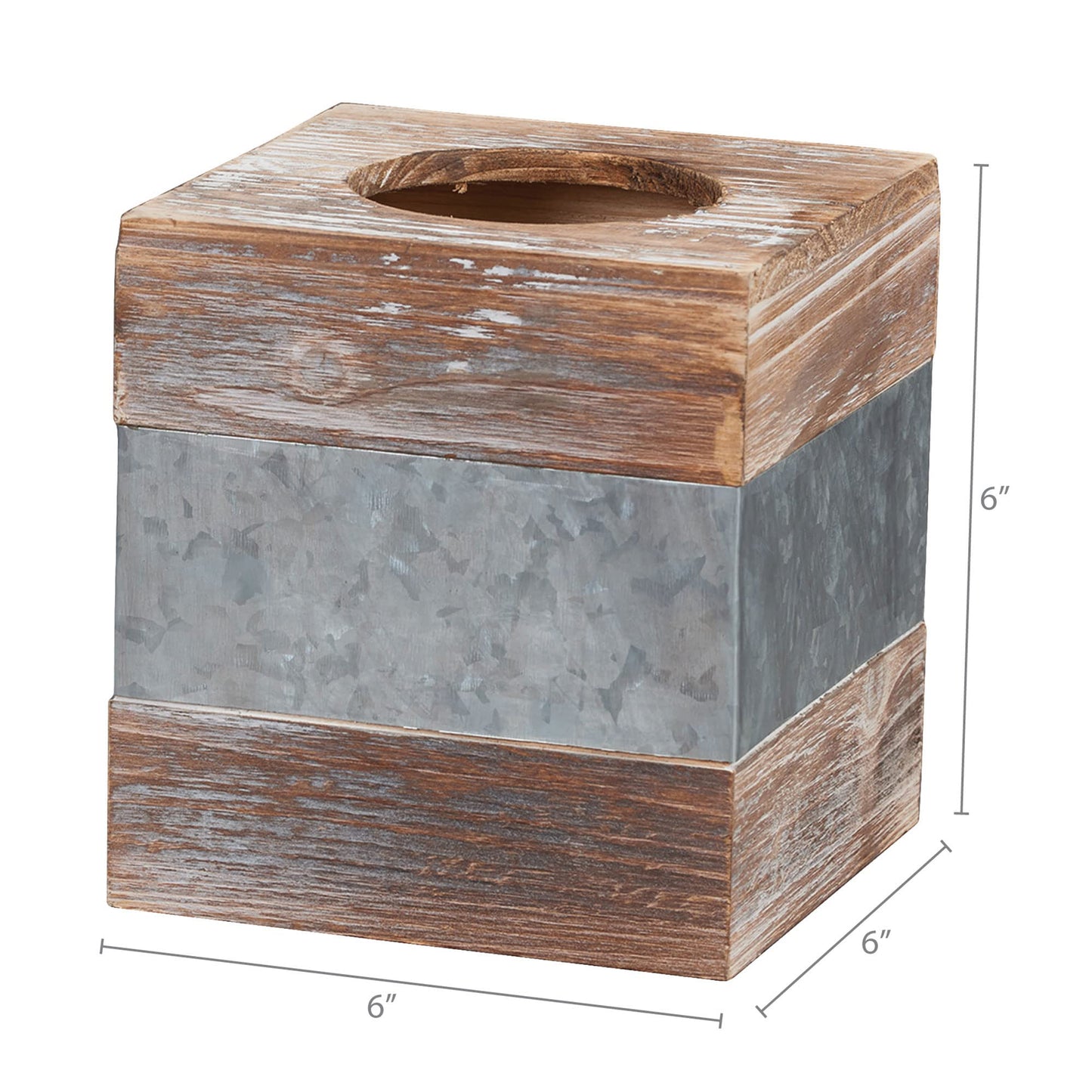 Barnyard Designs Rustic Metal and Distressed Wood Square Tissue Box Cover - Decorative Bathroom Facial Tissue Box Holder Farmhouse Country Decor 6” x 6”