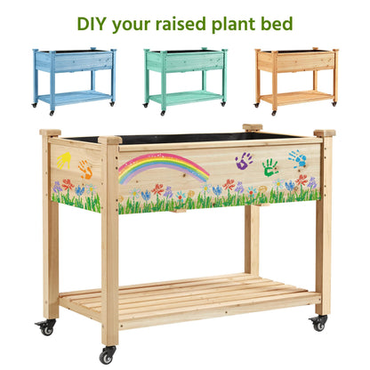 Yaheetech 42x23x33in Wooden Raised Garden Bed with Wheels Horticulture Flower Planter Boxes Elevated Vegetables Growing Bed for Grow Herbs and Vegetables