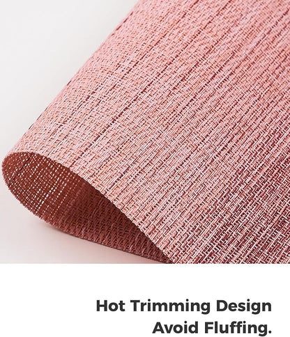 Leetaltree Gradient Pink Woven Placemats Set of 12 - Heat Resistant Non-Slip Place mats for Dining Table, Washable Durable PVC Vinyl Woven Table Mats(Gradient Pink, 12)