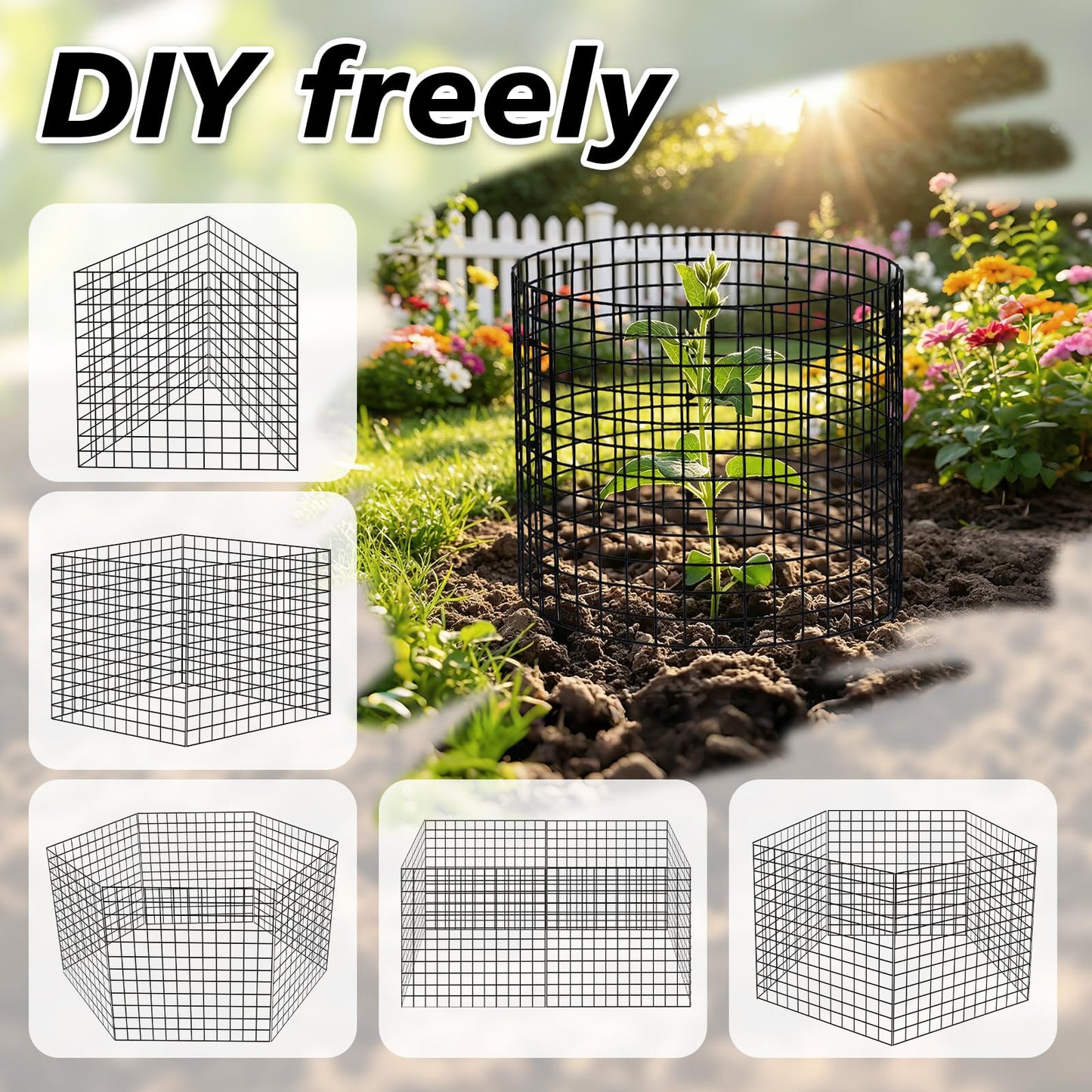 AUREZ 15 Pcs Large Wire Plant Protector from Animals, 5pack Metal Plant Cage Chicken Wire Cloche to Keep Rabbit,Squirrel Out(Black) (5pack 12''X12'')