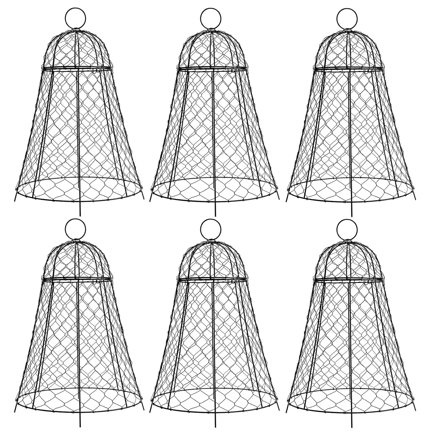 Garden Cloches for Plants 6 Pack - Chicken Wire Outdoor Plant Protectors from Animals - Heavy-Duty Metal Cage with Detachable Lid - Rustproof Covers - 12"D × 17"H - Blocks Rabbits, Squirrels & Birds