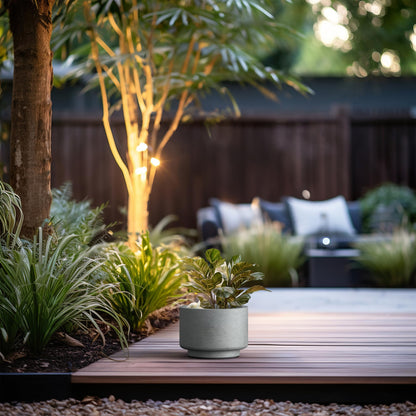 Kante 9.8 Inch Dia Concrete Planter, Round Pedestal Design Garden Pot for Indoor Outdoor Plants, Modern Flower Pot with Drainage Hole, Concrete Gray Finish with Painted Interior