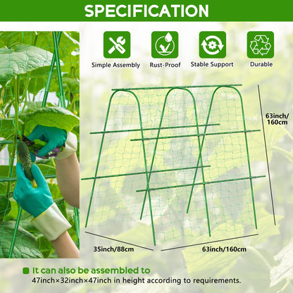 Unves Cucumber Trellis for Raised Bed, 63" x 63" Garden Trellis for Climbing Plants Outdoor, U-Shape Arch Cucumber Trellis Plant Grow Support Frame for Vine, Peas, Bean