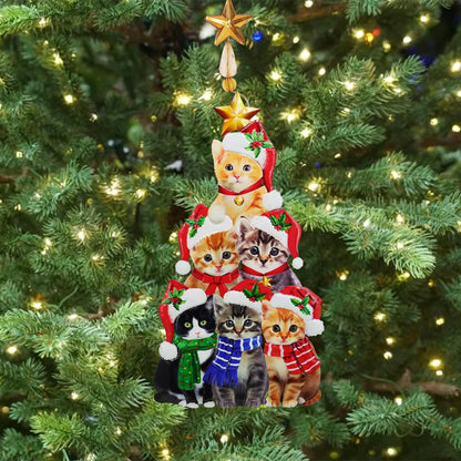 Cute cat Garden Insert, Christmas Art Decoration Yard Sign, Santa hat-Wearing Post, cat Stacking Fun Christmas Tree-Shaped pet Post, Outdoor Lawn Decoration