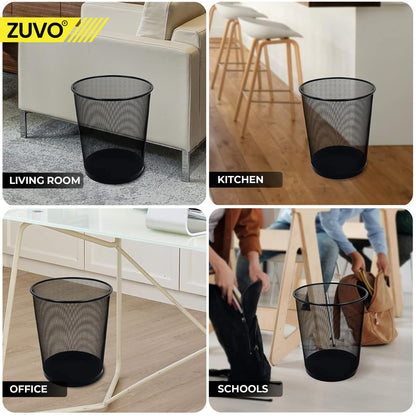 Zuvo Mesh Wastebasket Black Metal Wire Garbage Trash Can for Office Home Bedroom Height 10.1" Width 10", 4 Gallon (16 Quart) (1, Black)