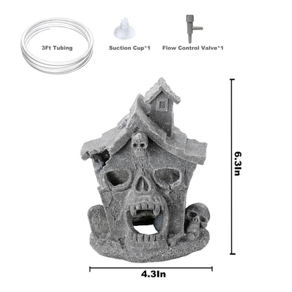 Carefree Fish Aquarium Haunted House Halloween Ghost Bubbler Decor Fish Hide-Out Ornament with 3Ft Tubing and Tiny Air Stone（No Included Air Pump