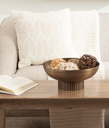 Kate and Laurel Rooks Ribbed Decorative Metal Bowl; 12 Inch Diameter; Brass; Modern Raised Fruit Bowl for Kitchen Counter or Use as a Key Bowl for an Entryway Table