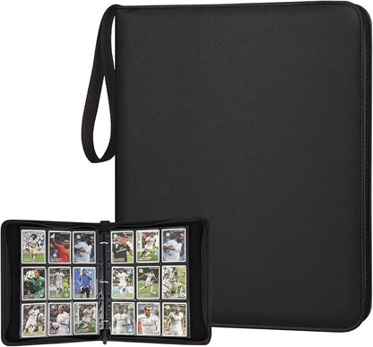 GERMUN 3 Ring 9 Pocket Zipper Card Binder, 720 Double Sided Standard PU Trading Card Album Folder for TCG & Sports Cards, Not Fit Top Loaders (Black)